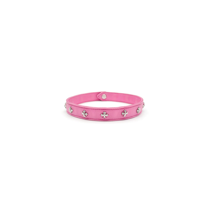 Chrome Hearts Silver Cross Pink Leather Choker