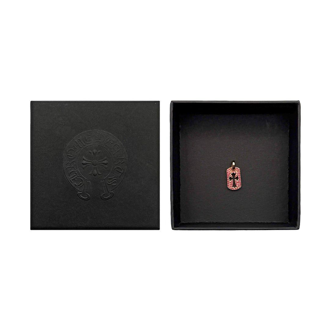 Chrome Hearts 22K Gold Ruby Cross Dog Tag Pendant