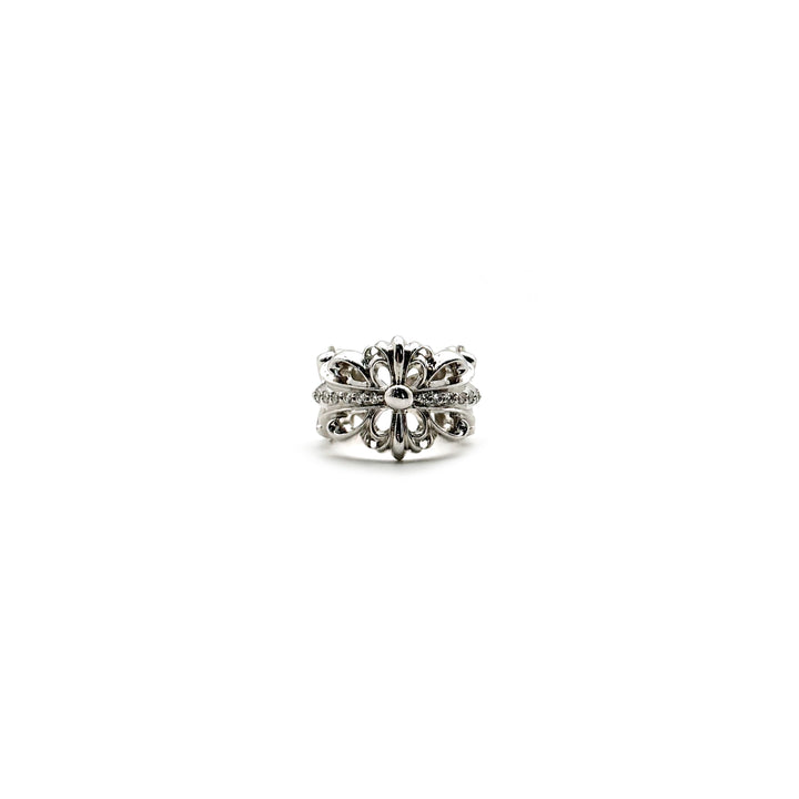 Chrome Hearts 18K White Gold Floral Cross Ring