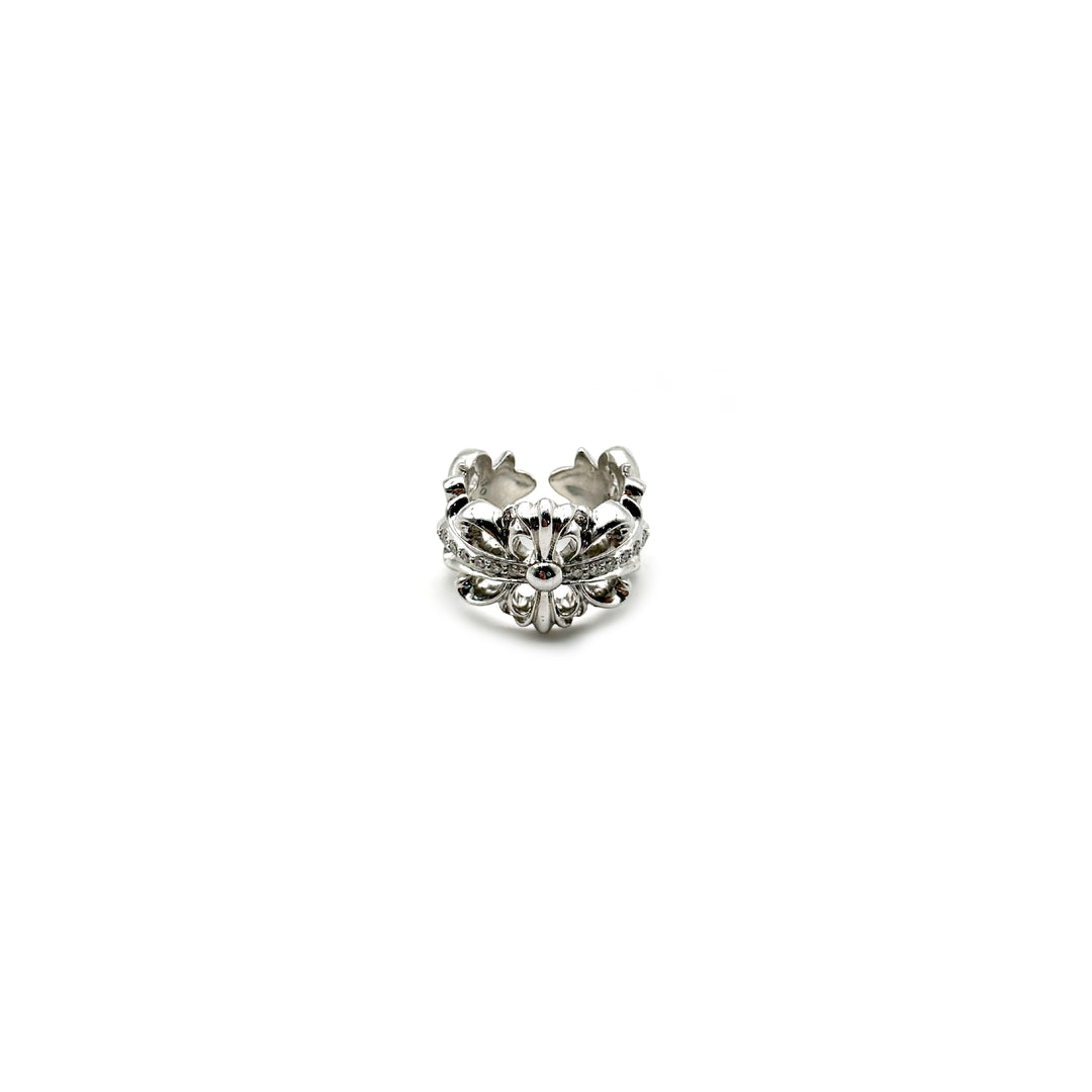 Chrome Hearts 18K White Gold Floral Cross Ring