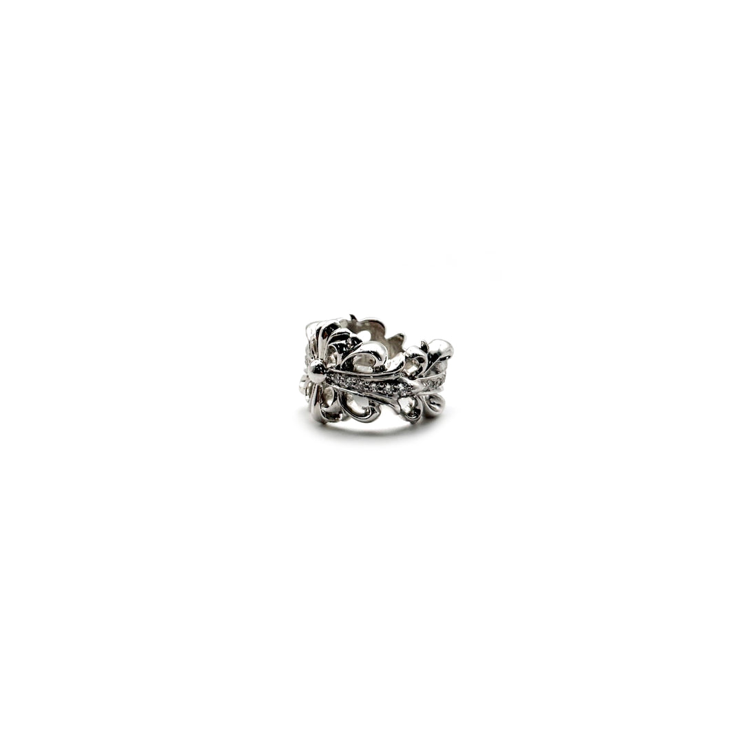 Chrome Hearts 18K White Gold Floral Cross Ring