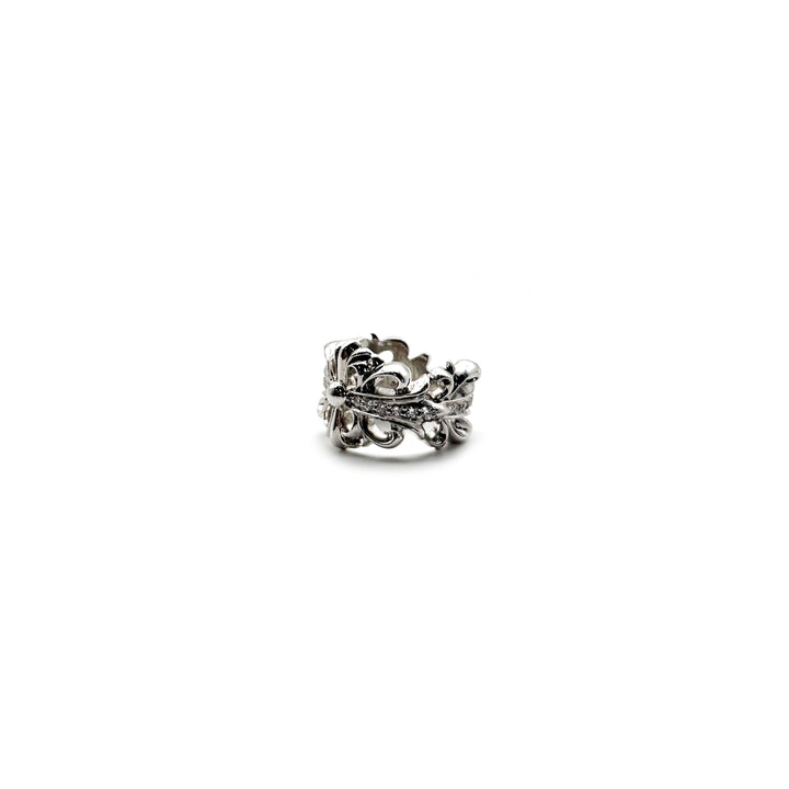 Chrome Hearts 18K White Gold Floral Cross Ring