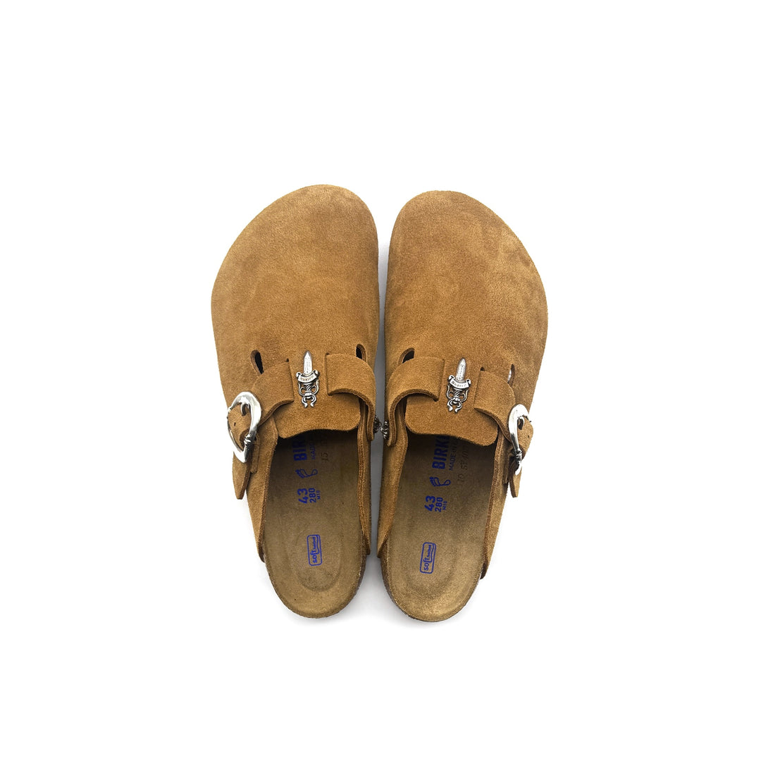 Chrome Hearts Birkenstock Silver Dagger Brown Buckle Suede Sandals