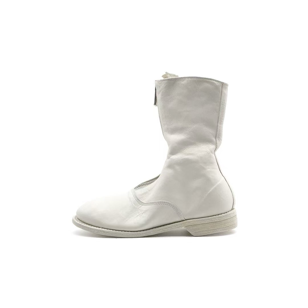 GUIDI 310 Horse Full Grain Front Zip Men's White Leather Boots