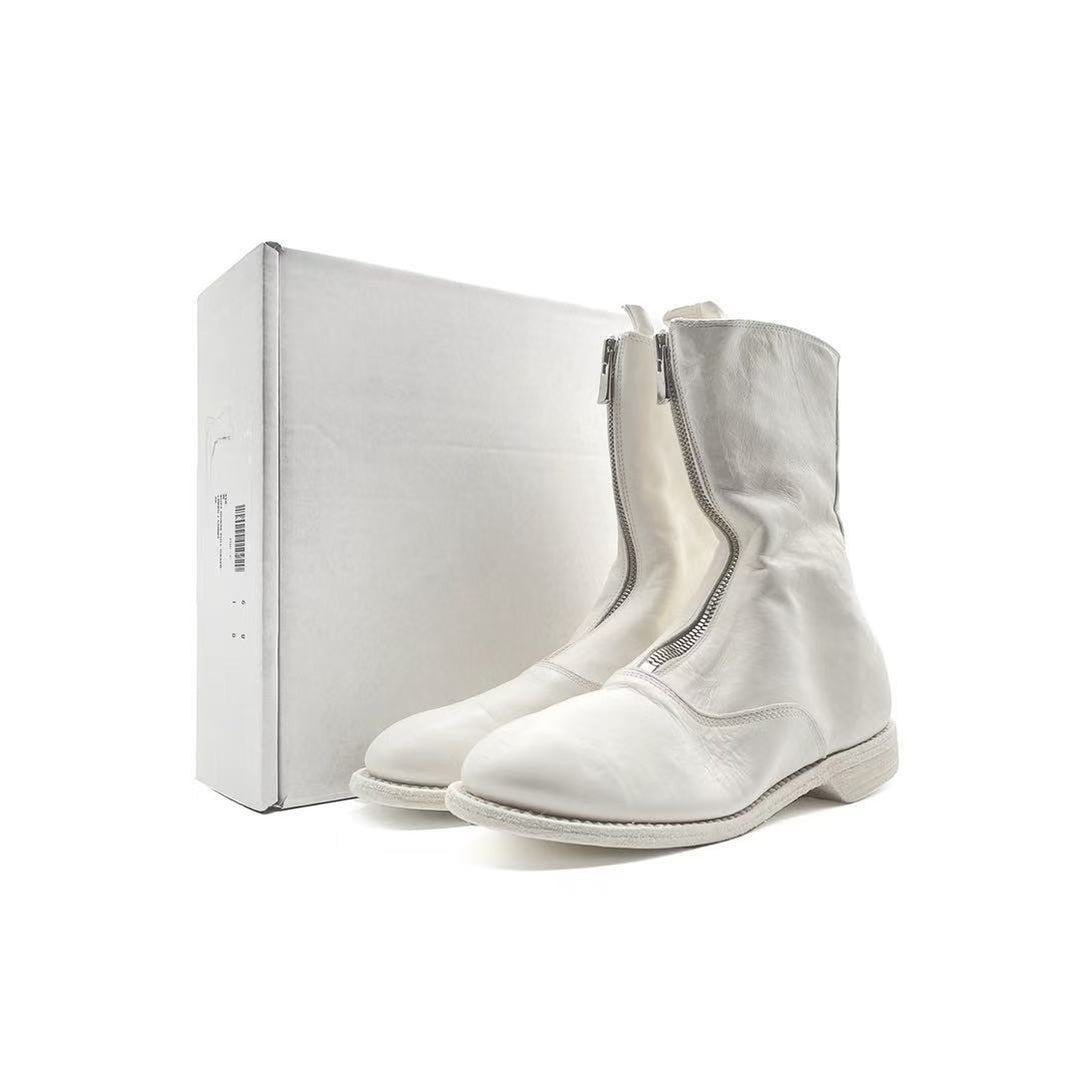 GUIDI 310 Horse Full Grain Front Zip Men's White Leather Boots