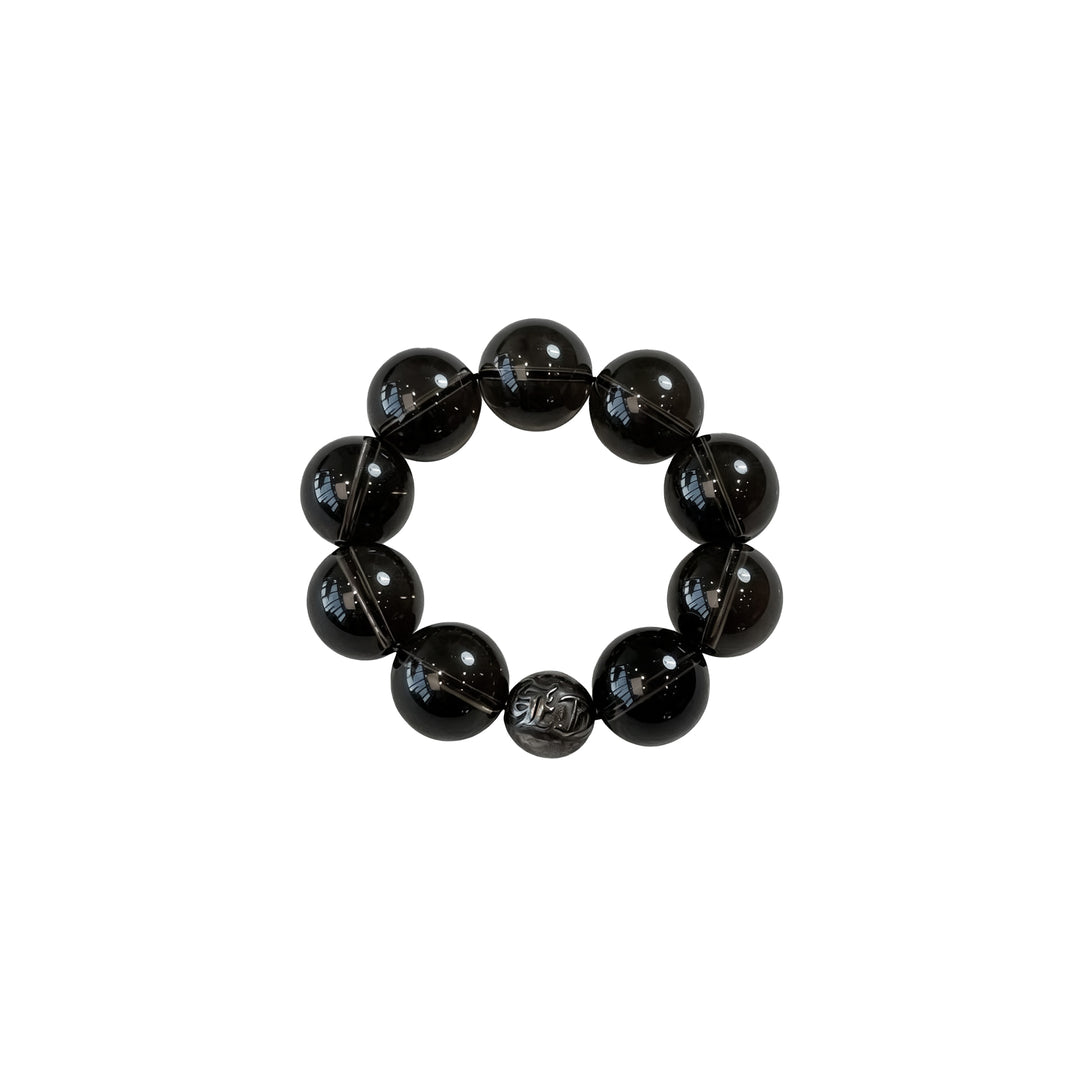 Chrome Hearts 20mm Smoky Quartz Single Silver Bead Bracelet