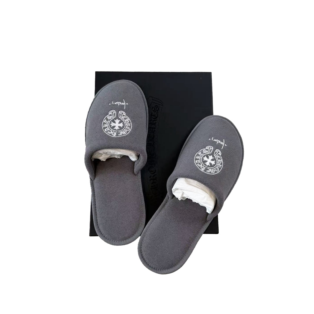 Chrome Hearts London Exclusive Horseshoe Embroidered Gray Slippers