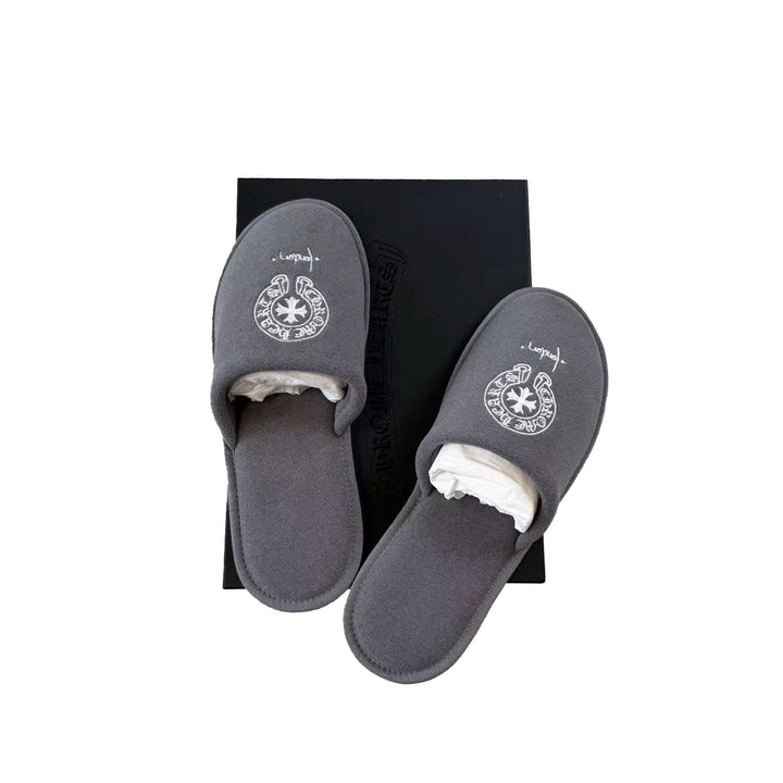 Chrome Hearts London Exclusive Horseshoe Embroidered Gray Slippers