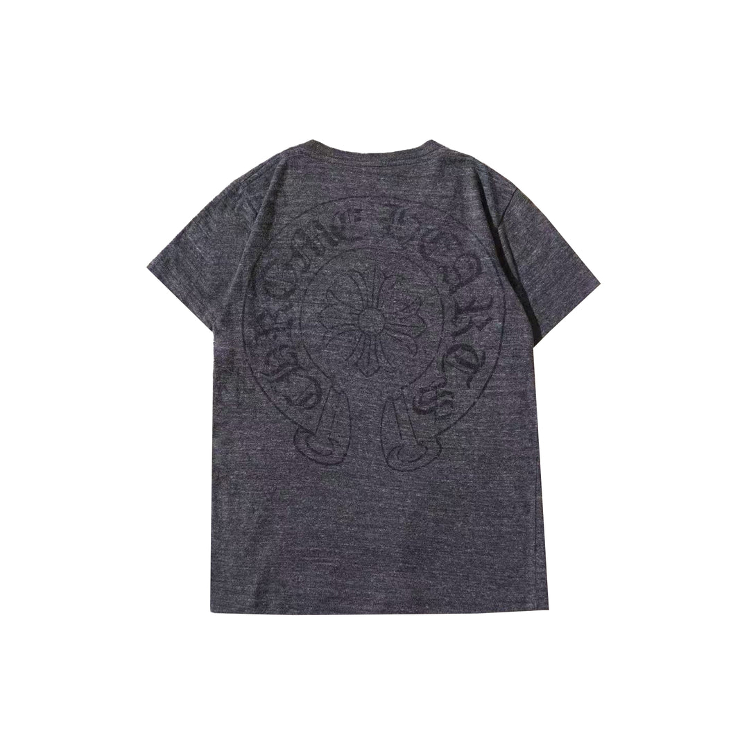 Chrome Hearts V-Neck Red Scroll Label Horseshoe Short Sleeve Tee
