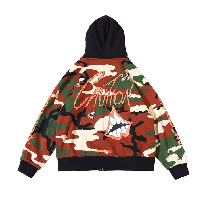 Chrome Hearts Matty Boy Caution Camouflage Zip-Up Hoodie