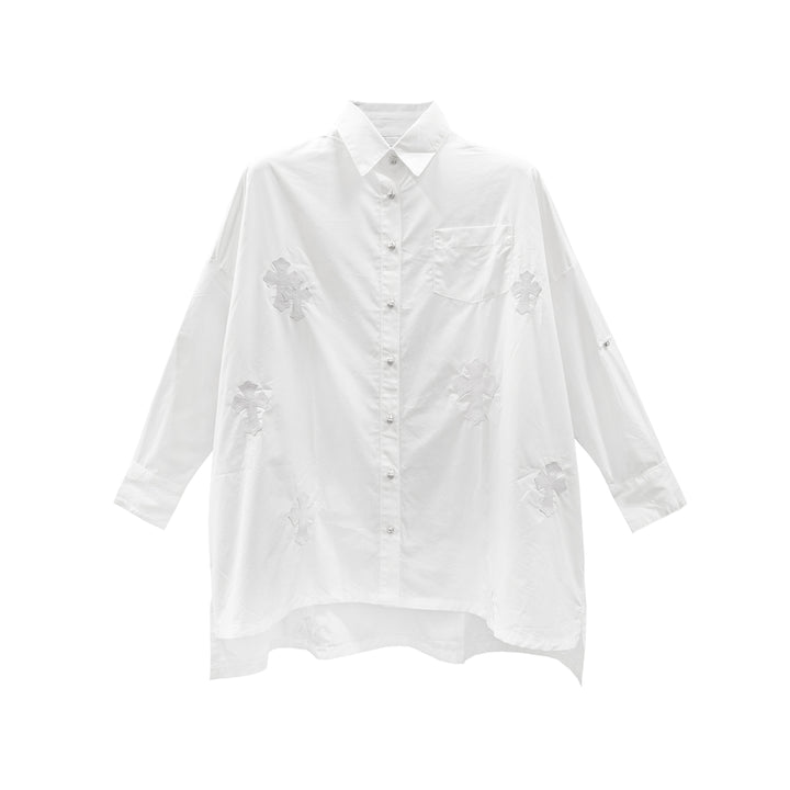 Chrome Hearts 화이트 페이턴트 가죽 크로스 릴렉스 핏 셔츠
