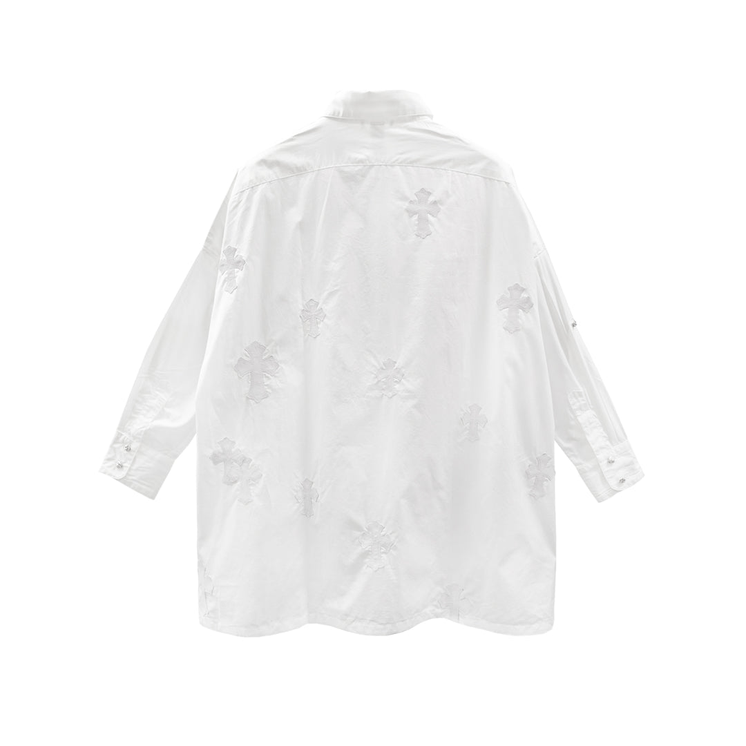 Chrome Hearts 화이트 페이턴트 가죽 크로스 릴렉스 핏 셔츠