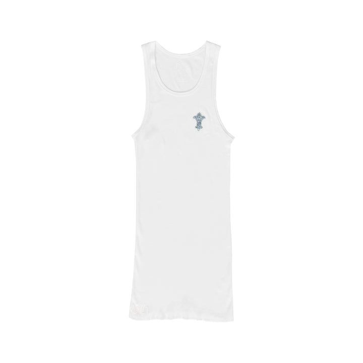 Chrome Hearts Blue Rhinestone Beaded BS Fleur Scroll Rib Tank Top