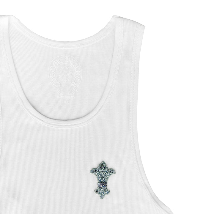 Chrome Hearts Blue Rhinestone Beaded BS Fleur Scroll Rib Tank Top
