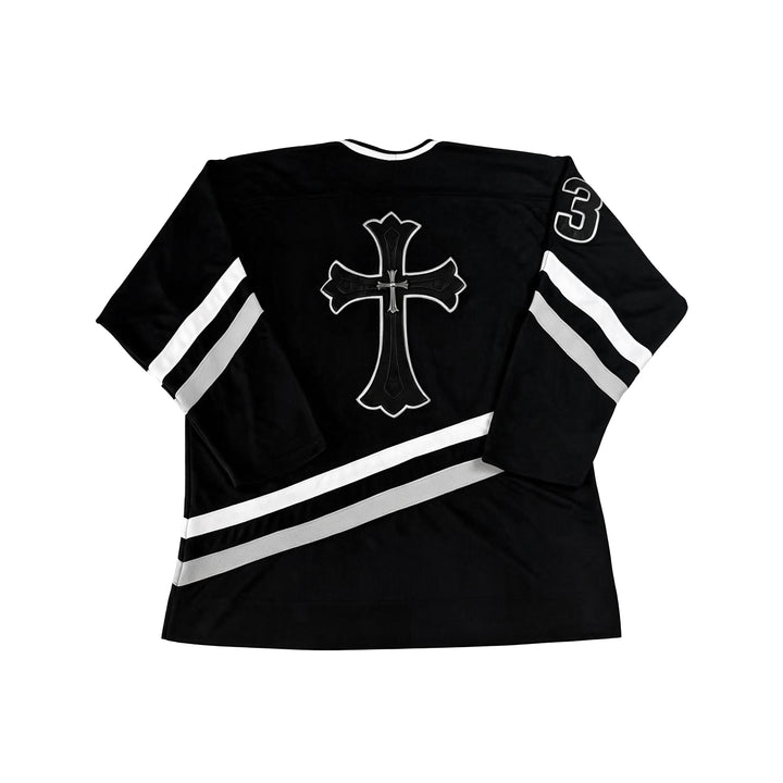 Chrome Hearts Silver Embellished Cross Patch Hockey Jersey