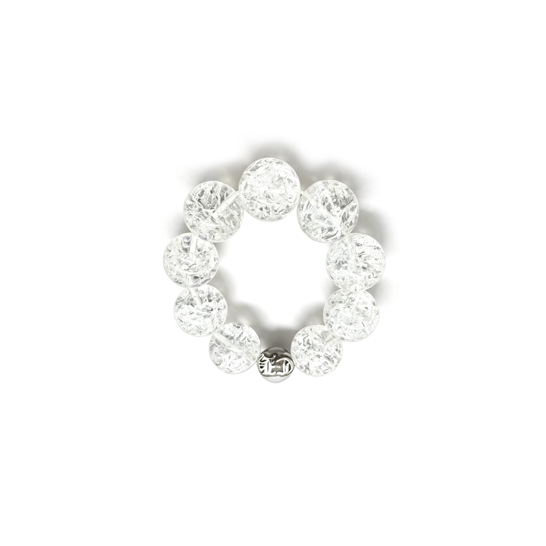 Chrome Hearts 14mm Clear Crackle Crystal Single Silver Beaded Bracelet