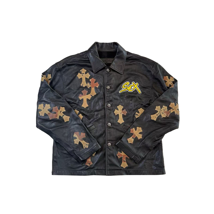 Chrome Hearts SEX POP-UP Desert Exclusive Camouflage Cross Patch Leather Jacket