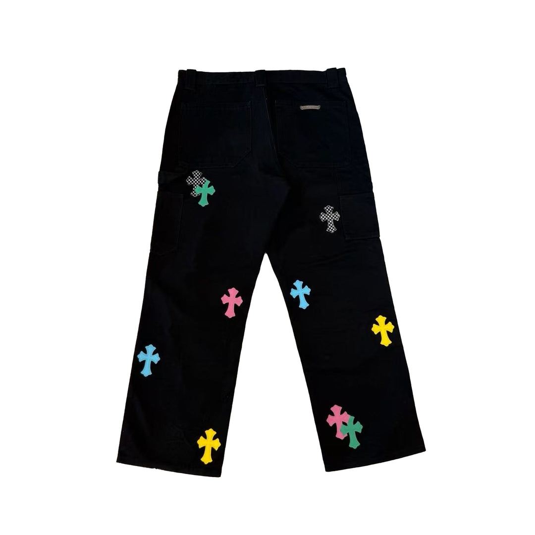 Chrome Hearts Double Knee Multicolor Cross Patch Carpenter Pants