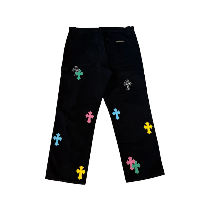 Chrome Hearts Double Knee Multicolor Cross Patch Carpenter Pants