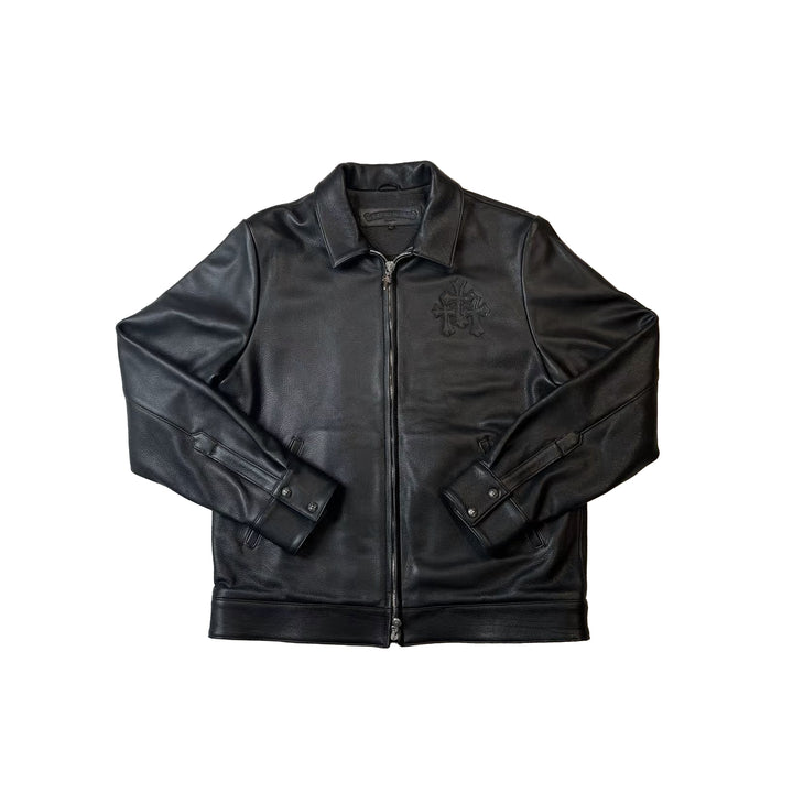 Chrome Hearts Cemetery Cross Patch Zip Up Leather Jacket