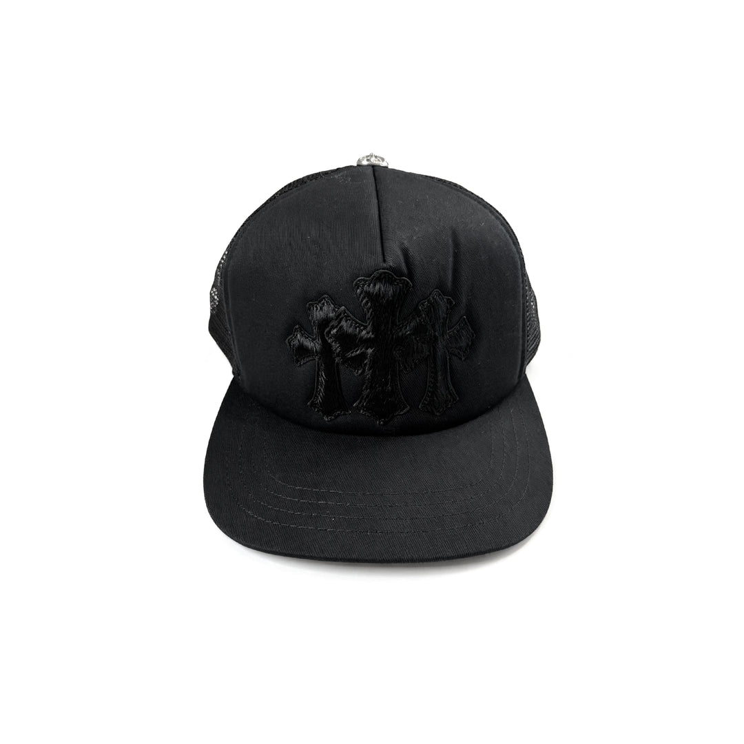 Chrome Hearts Black Pony Hair Triple Cross Patch Trucker Cap