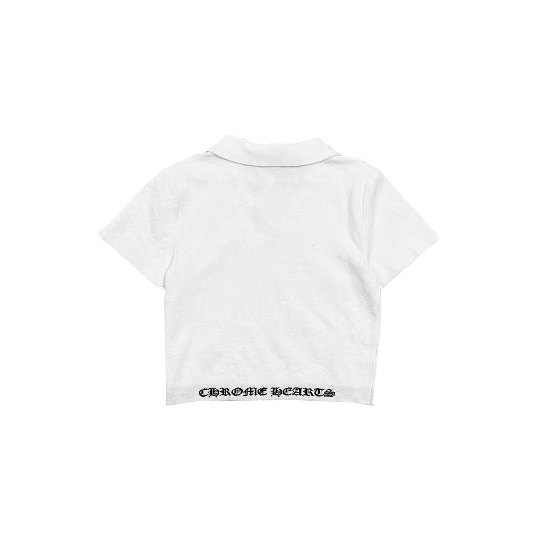 Chrome Hearts White Knit Polo Cropped Short Sleeve Tee