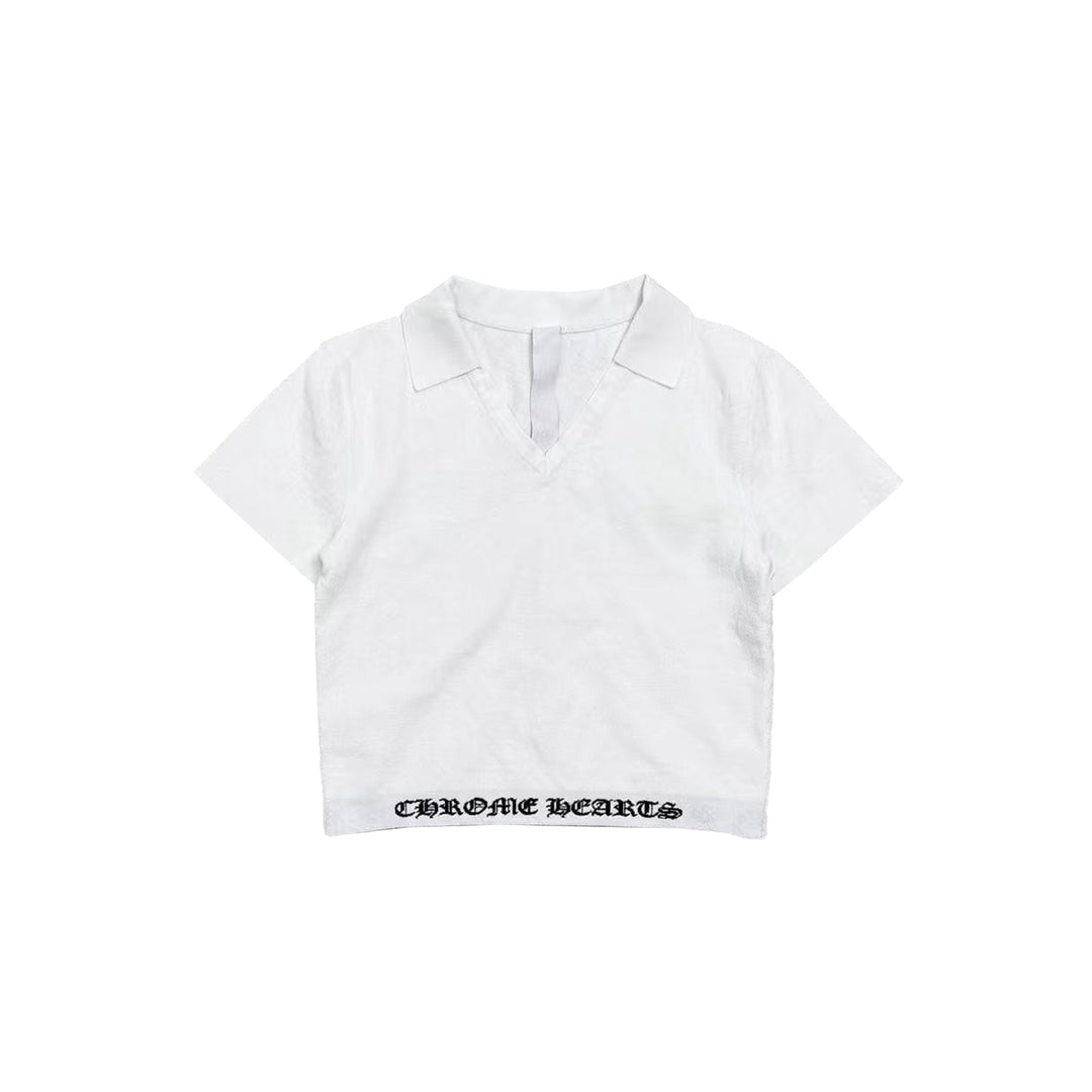 Chrome Hearts White Knit Polo Cropped Short Sleeve Tee