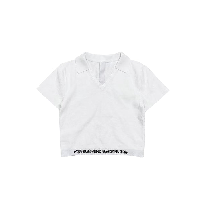 Chrome Hearts White Knit Polo Cropped Short Sleeve Tee