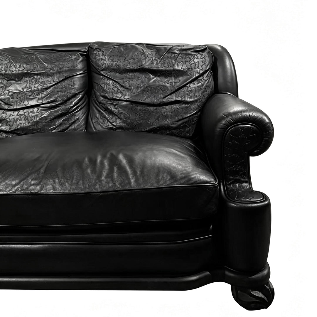 Chrome Hearts Black Leather Cross Patch Ebony Wood Two-Seater Sofa