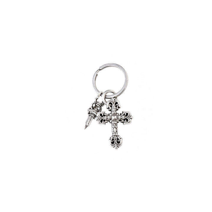 Chrome Hearts Sterling Silver Filigree Cross & Dagger Keychain