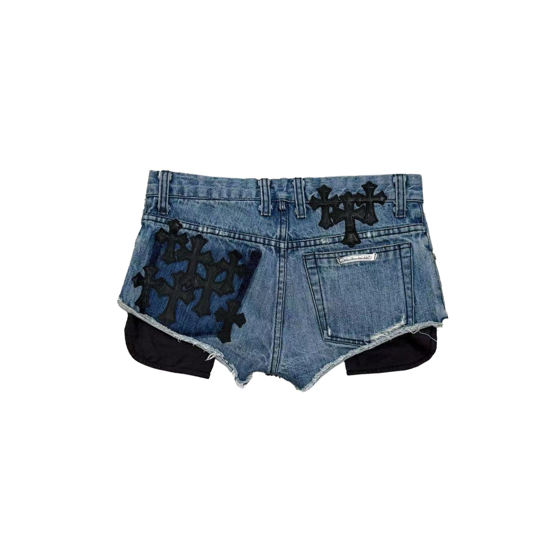 Chrome Hearts Studded Leather Cross Patch Blue Shorts