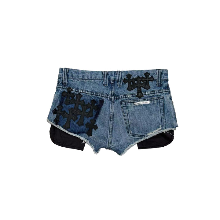 Chrome Hearts Studded Leather Cross Patch Blue Shorts