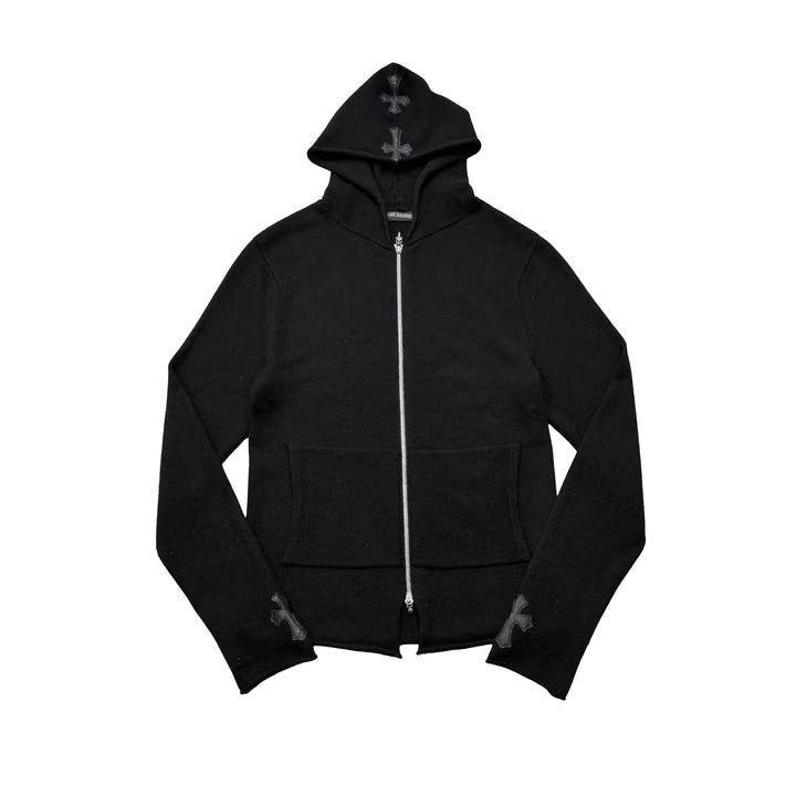 Chrome Hearts Cashmere Leather Patch Cross Zip Up Hoodie