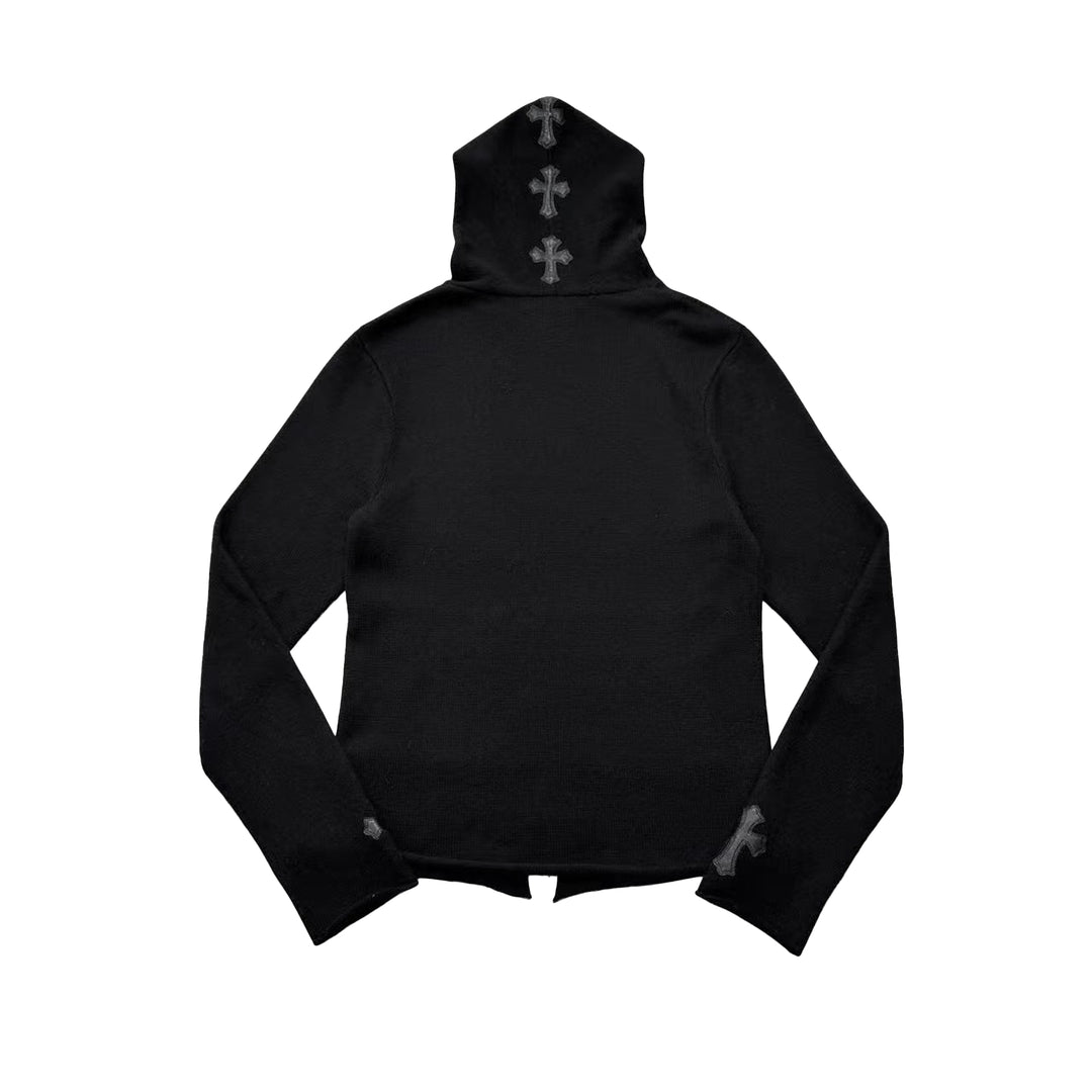 Chrome Hearts Cashmere Leather Patch Cross Zip Up Hoodie