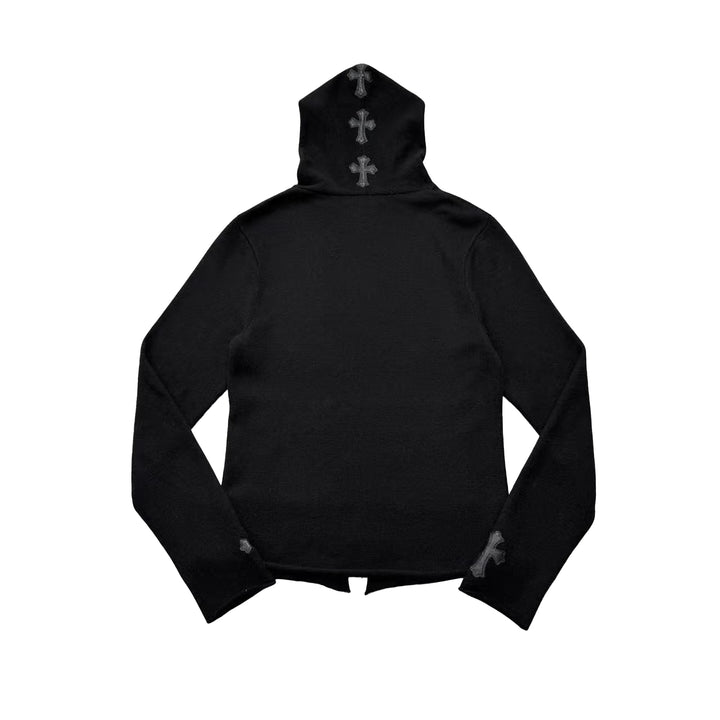 Chrome Hearts Cashmere Leather Patch Cross Zip Up Hoodie