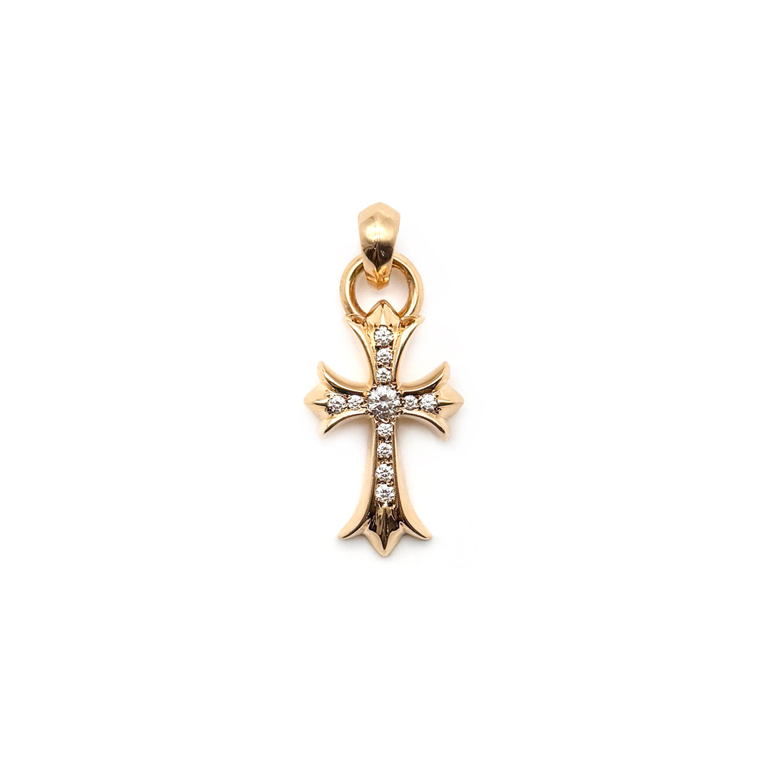 Chrome Hearts 22K Gold Diamonds Cross Charm Pendant