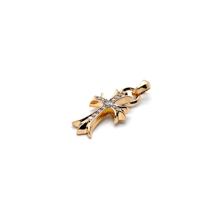 Chrome Hearts 22K Gold Diamonds Cross Charm Pendant