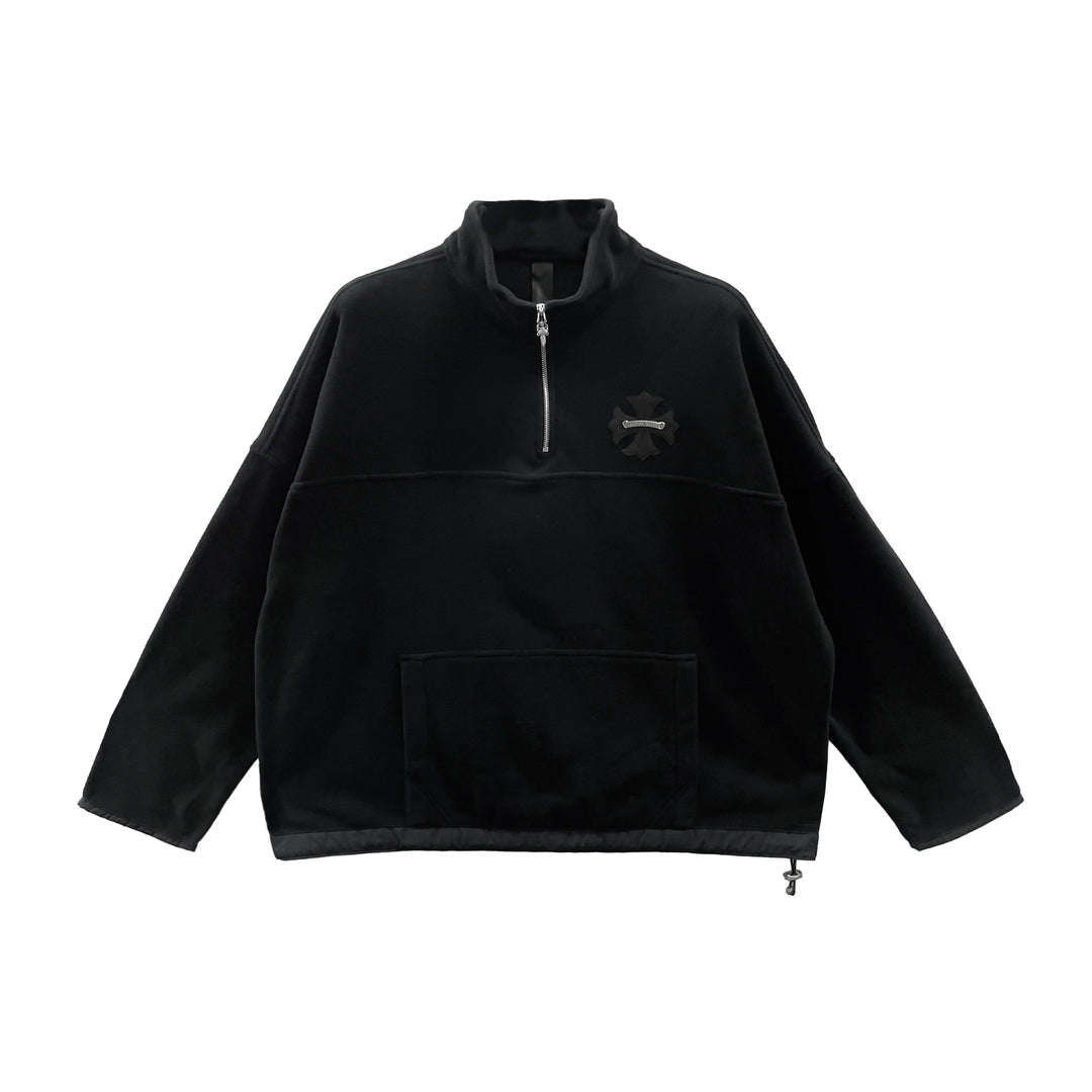 Chrome Hearts Scroll Cross Leather Patch Half Zip Fleece Sweatshirt