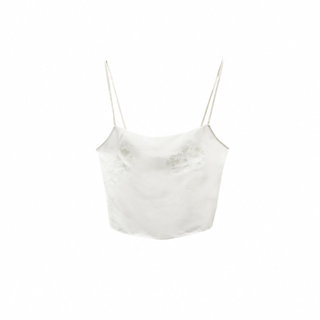 Chrome Hearts Cross Button Silk White Tank Top