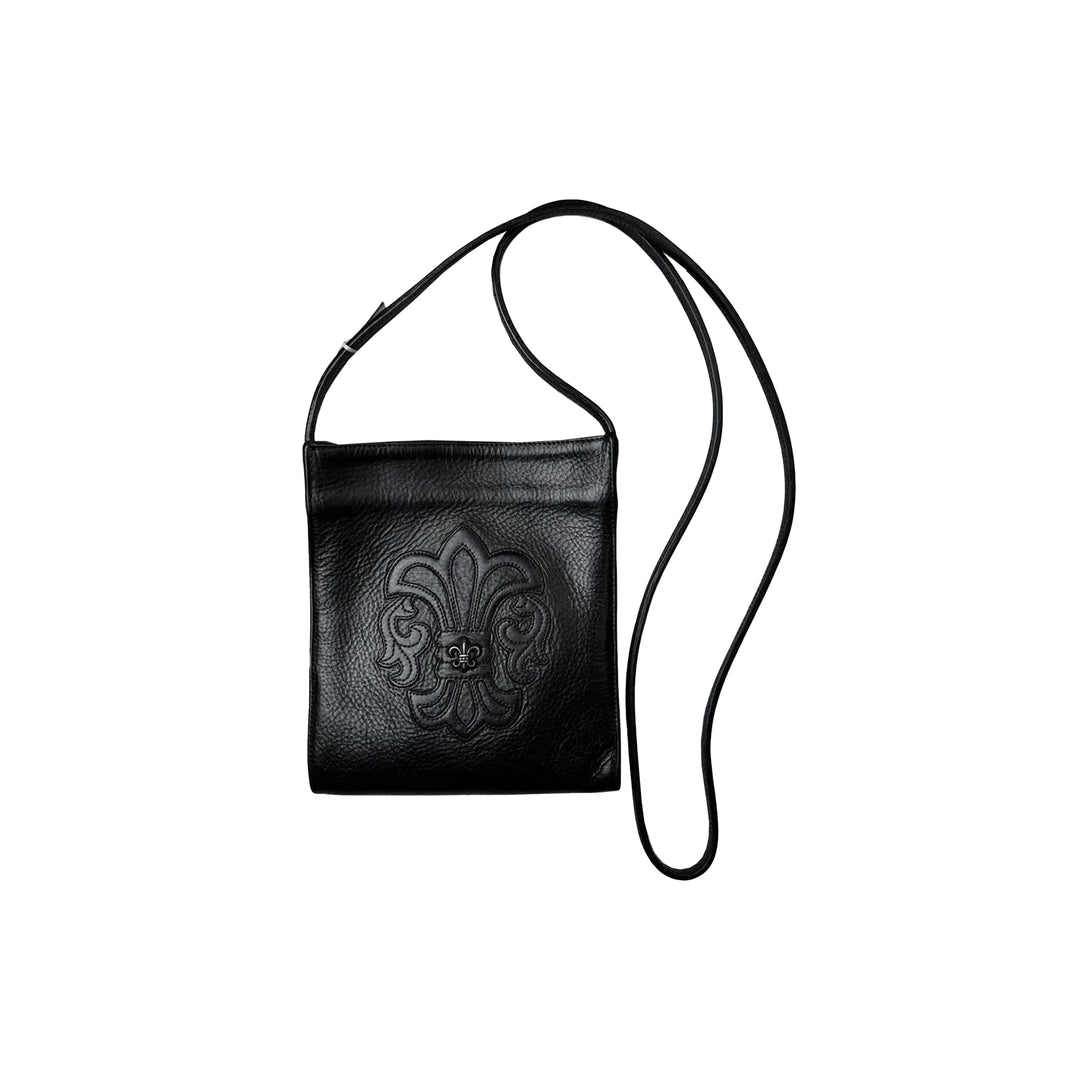 Chrome Hearts Black Leather Silver Fleur Crossbody Bag