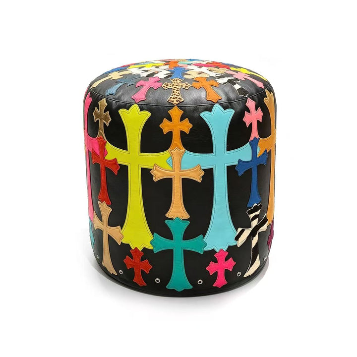Chrome Hearts Leather Multicolor Cross Patch Stool