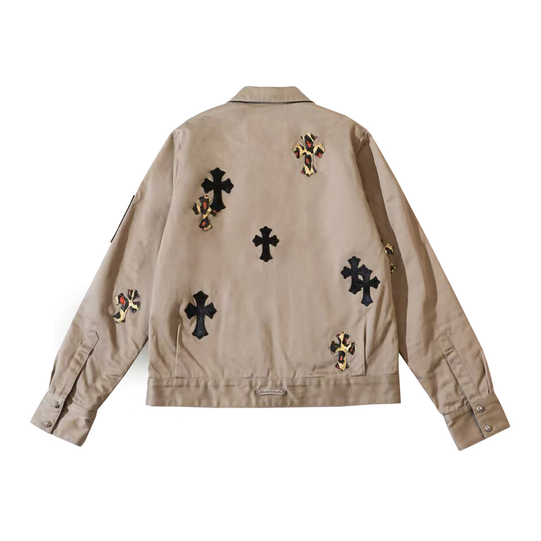 Chrome Hearts Black&Leopard Cross Patch Zip Jacket
