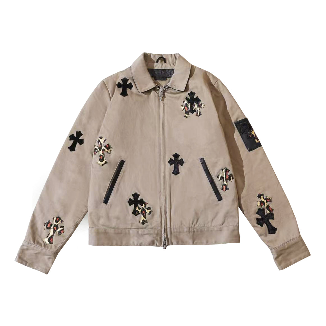 Chrome Hearts Black&Leopard Cross Patch Zip Jacket