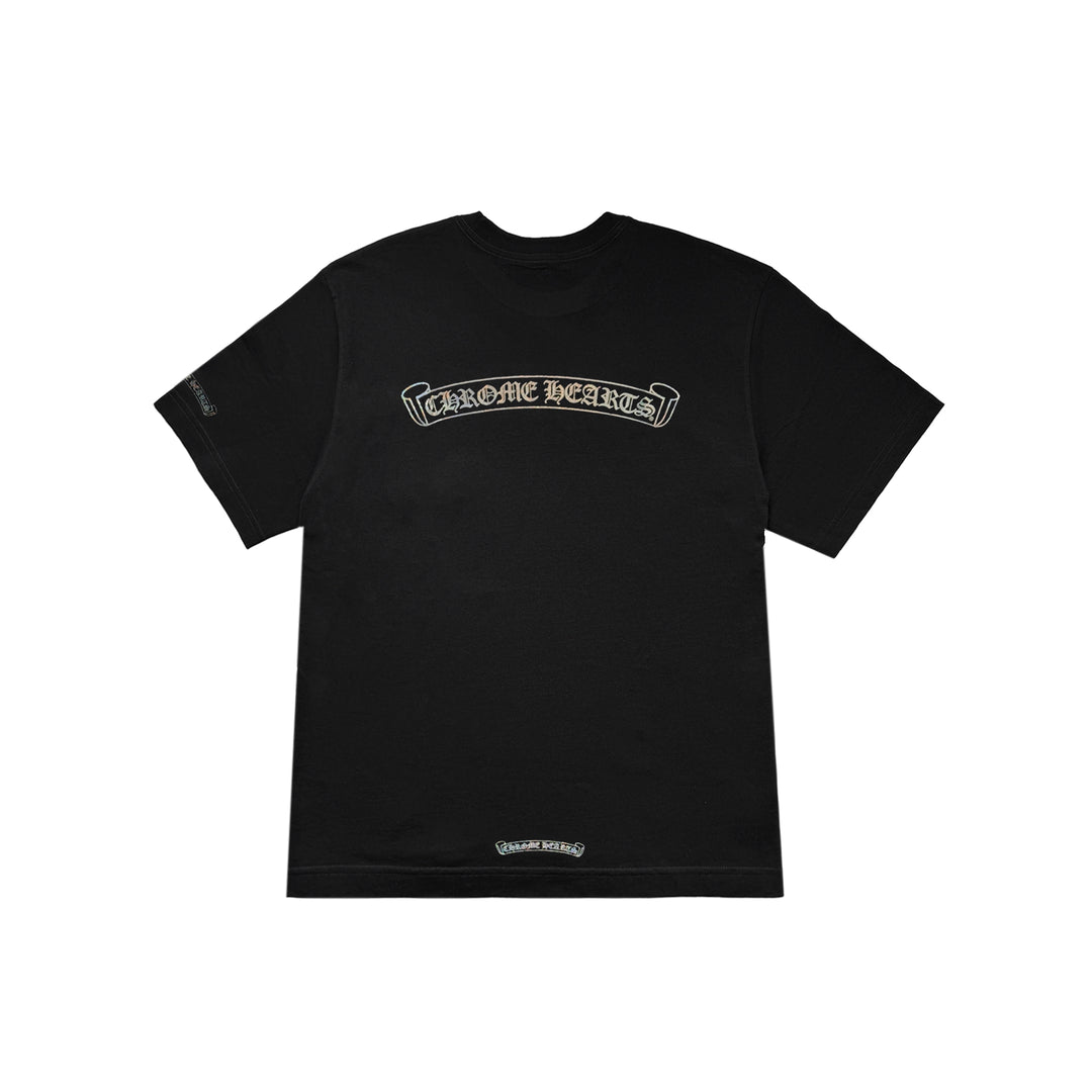 Chrome Hearts Silver Glitter Laser Scroll Black Short Sleeve Tee