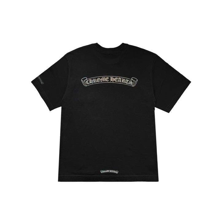 Chrome Hearts Silver Glitter Laser Scroll Black Short Sleeve Tee