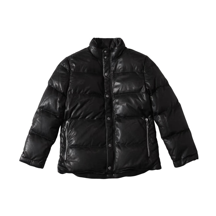 Chrome Hearts Leather Cross Patch Black Puffer Down Jacket