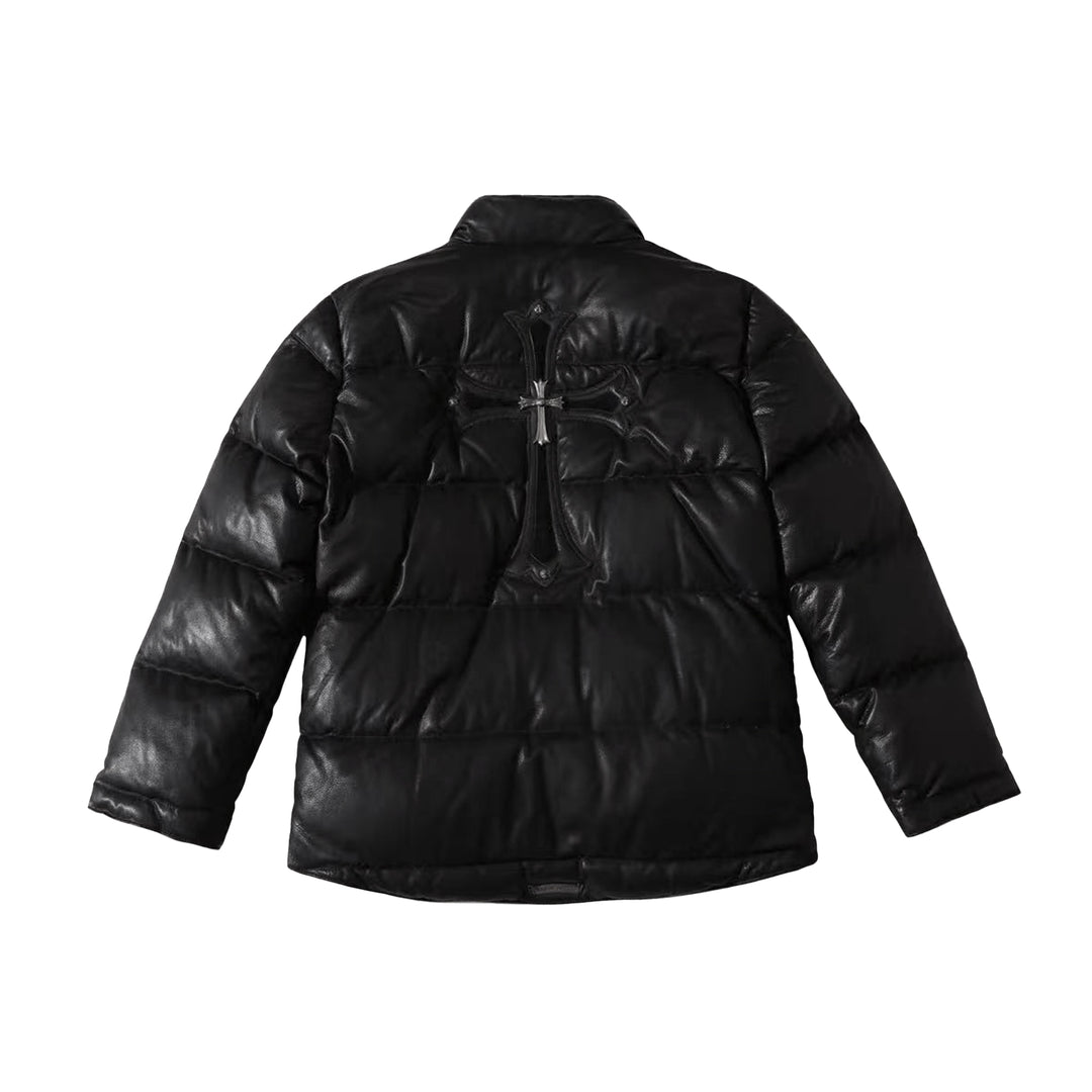 Chrome Hearts Leather Cross Patch Black Puffer Down Jacket