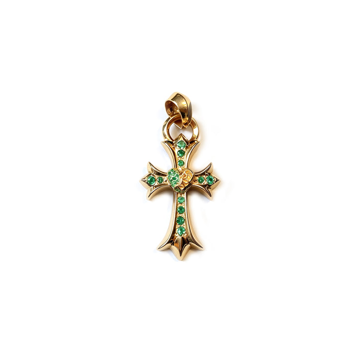 Chrome Hearts 22K Gold Emerald Vine Heart Cross Charm Pendant