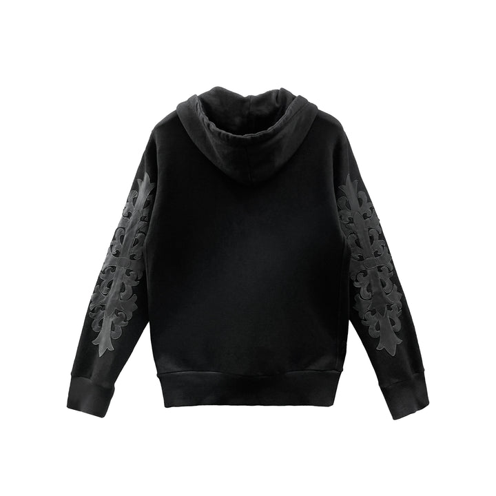 Chrome Hearts Cross Leather Patch Floral Sleeve Zip Up Hoodie