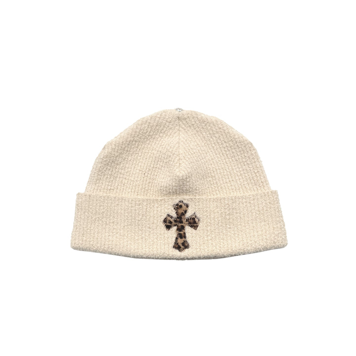 Chrome Hearts Badda Bing Leopard Pony Hair Cross Patch Beanie